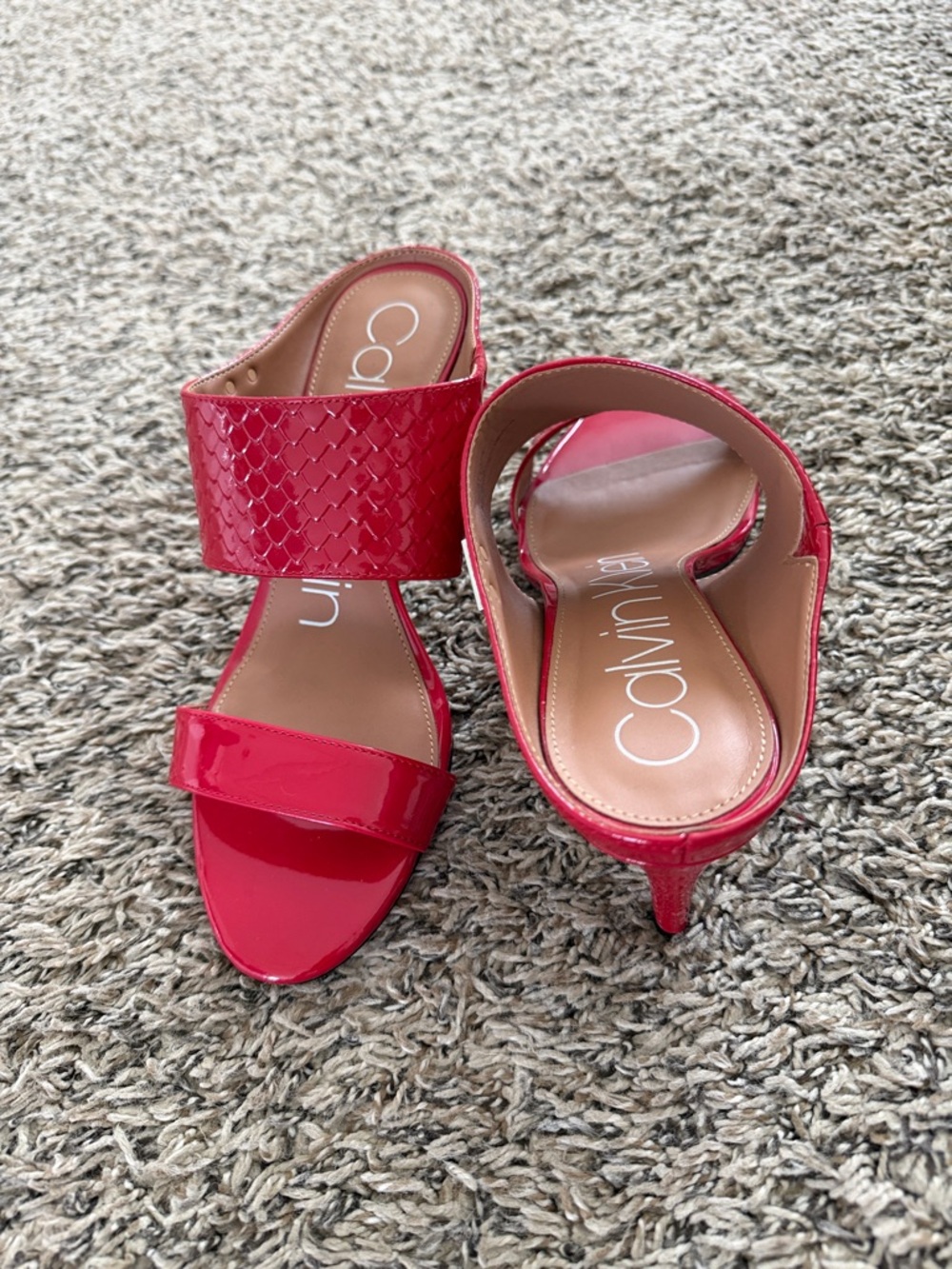 Calvin Klein Red Patent Double-Strap Slide Mules - Picture 4 of 4